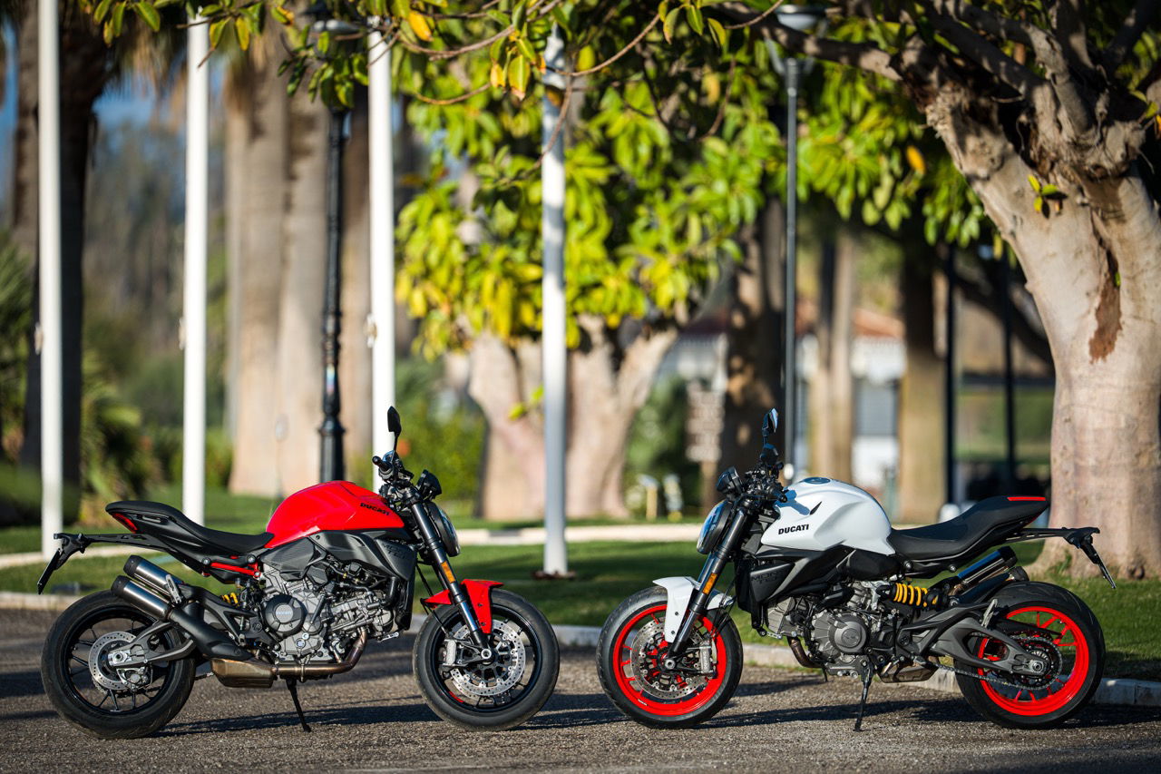 The 2026 Ducati Monster V2 - two bike static