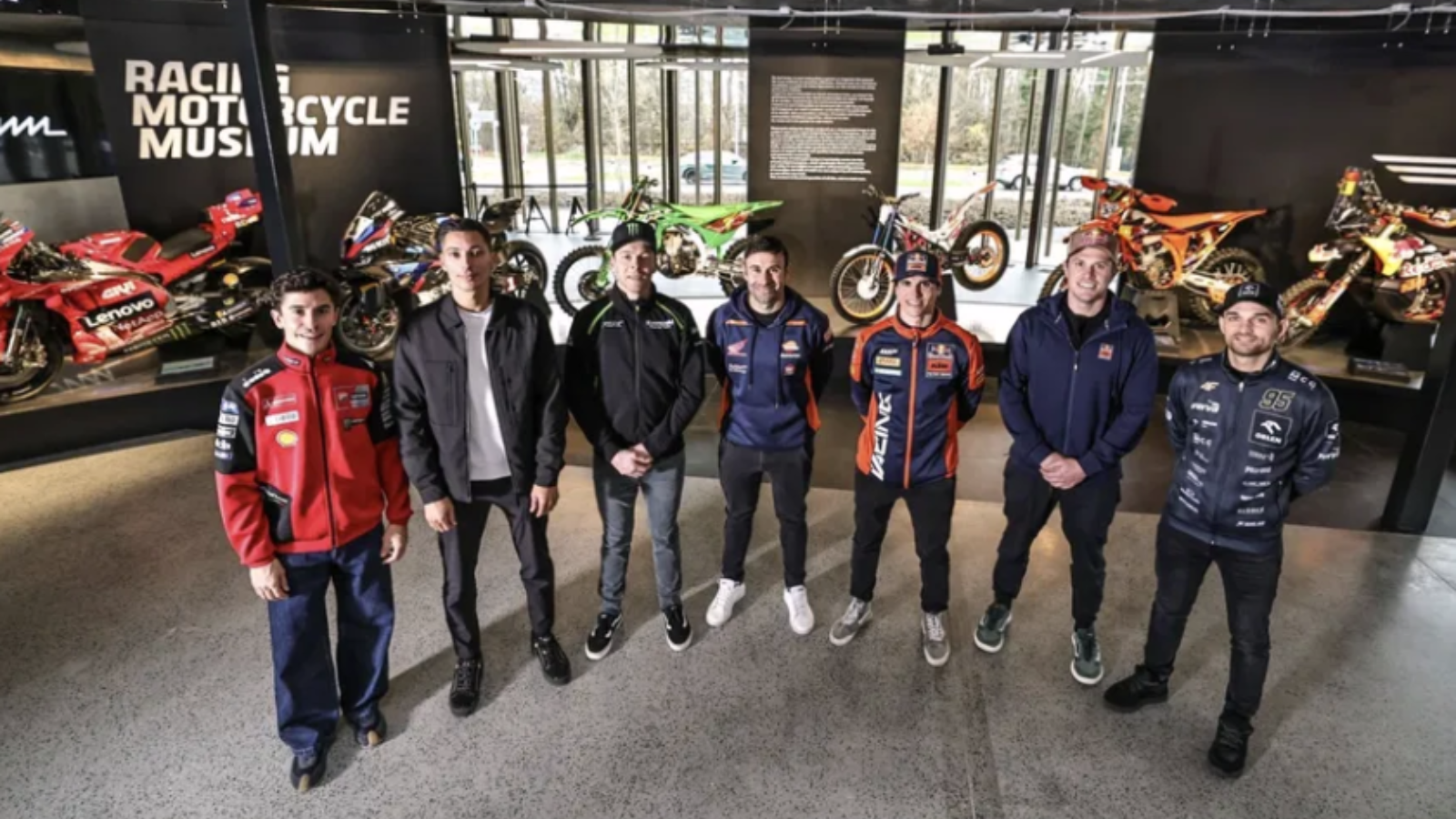 Riders including Marc Marquez at the FIM museum. Photo credit - Good Shoot