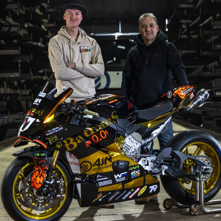 Storm Stacey and Michael Rutter with the Panigale V4 R