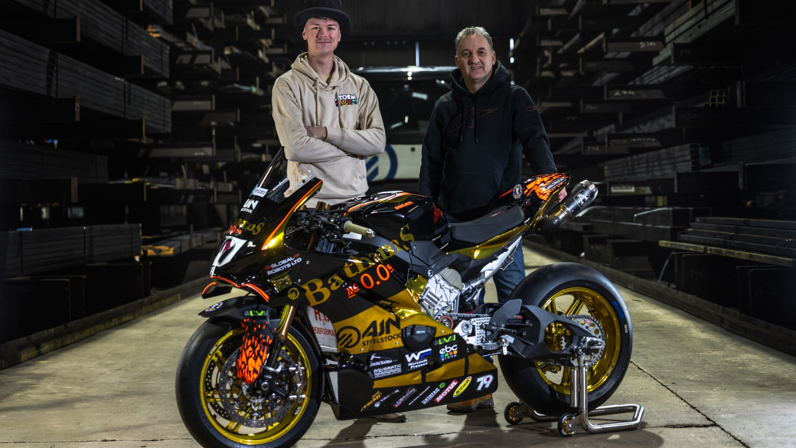 Storm Stacey and Michael Rutter with the Panigale V4 R
