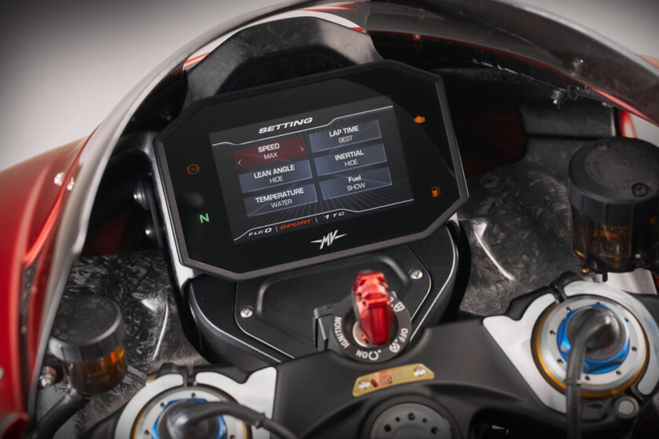 A dashboard on an MV Agusta motorcycle