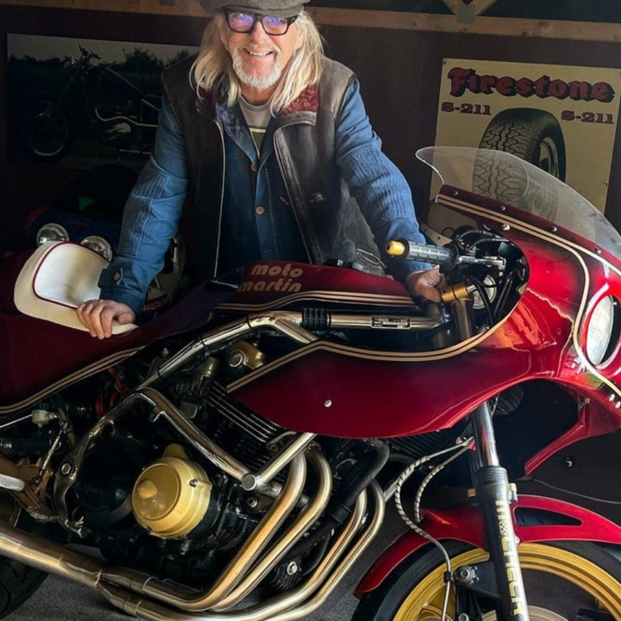 Henry Cole standing with the Moto Martin CB1100. Photo credit - Car and Classic
