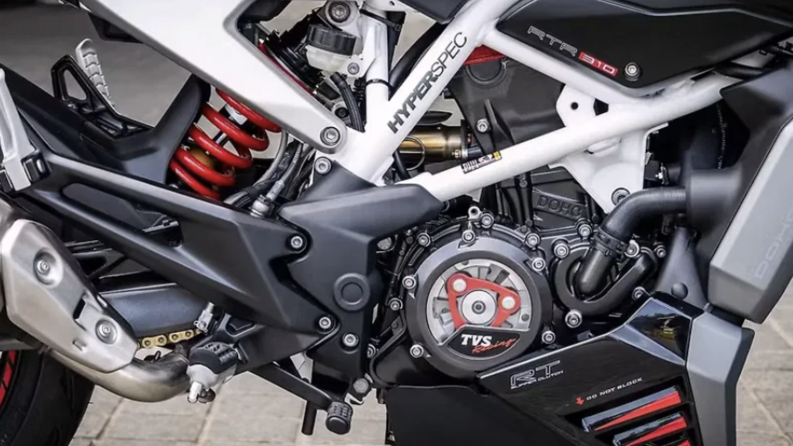 The frame of the TVS Apache RTR 310 naked