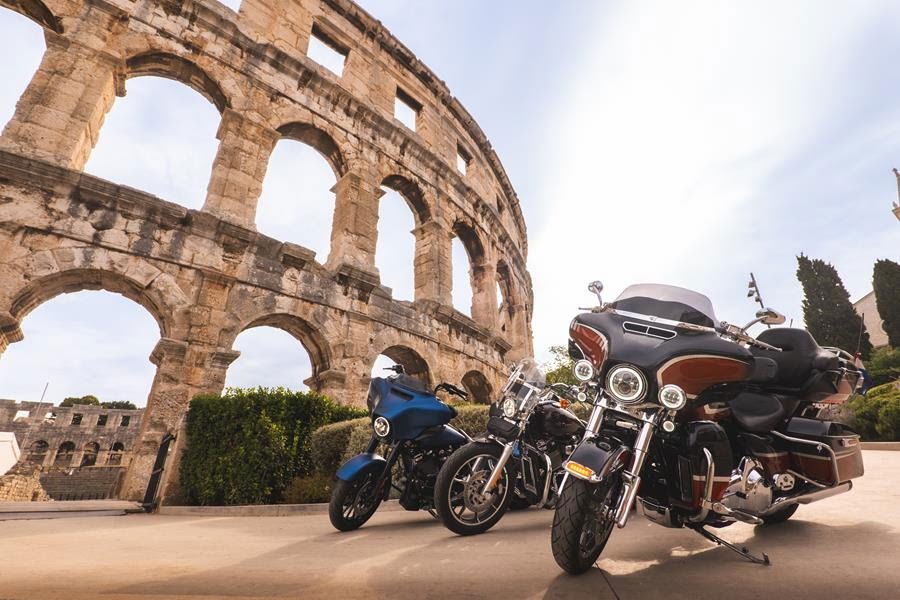 A trio of Harley-Davidson motorcycles