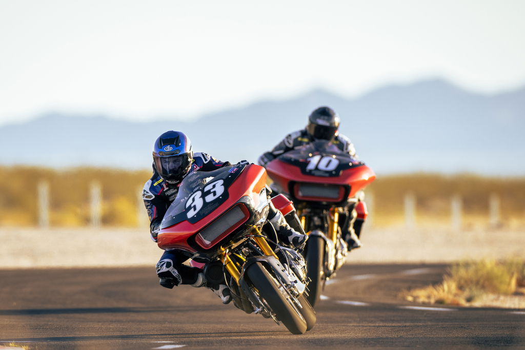 Wyman brothers on Harley-Davidson factory KotB Road Glides at 2023 Harley-Davidson Screamin' Eagle Factory Team launch
