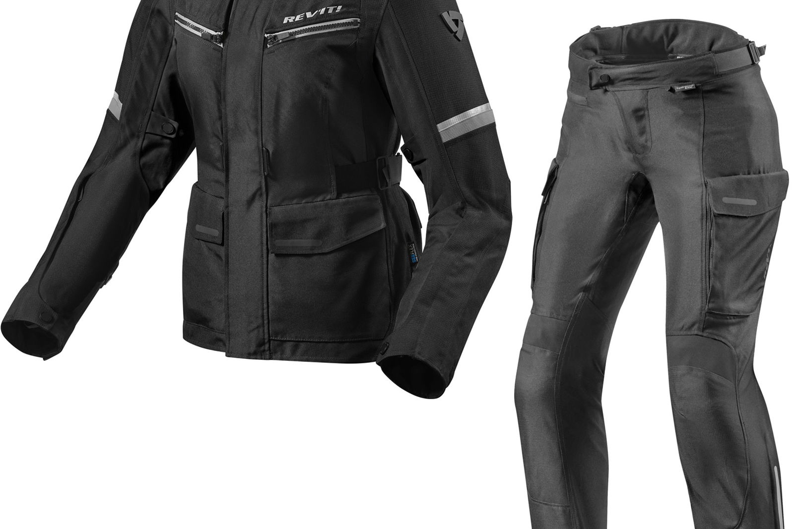 Rev It Outback 3 Ladies Motorcycle Jacket & Trousers Black Silver Kit