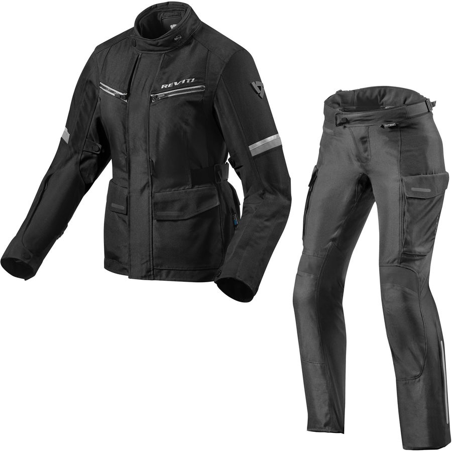 Rev It Outback 3 Ladies Motorcycle Jacket & Trousers Black Silver Kit