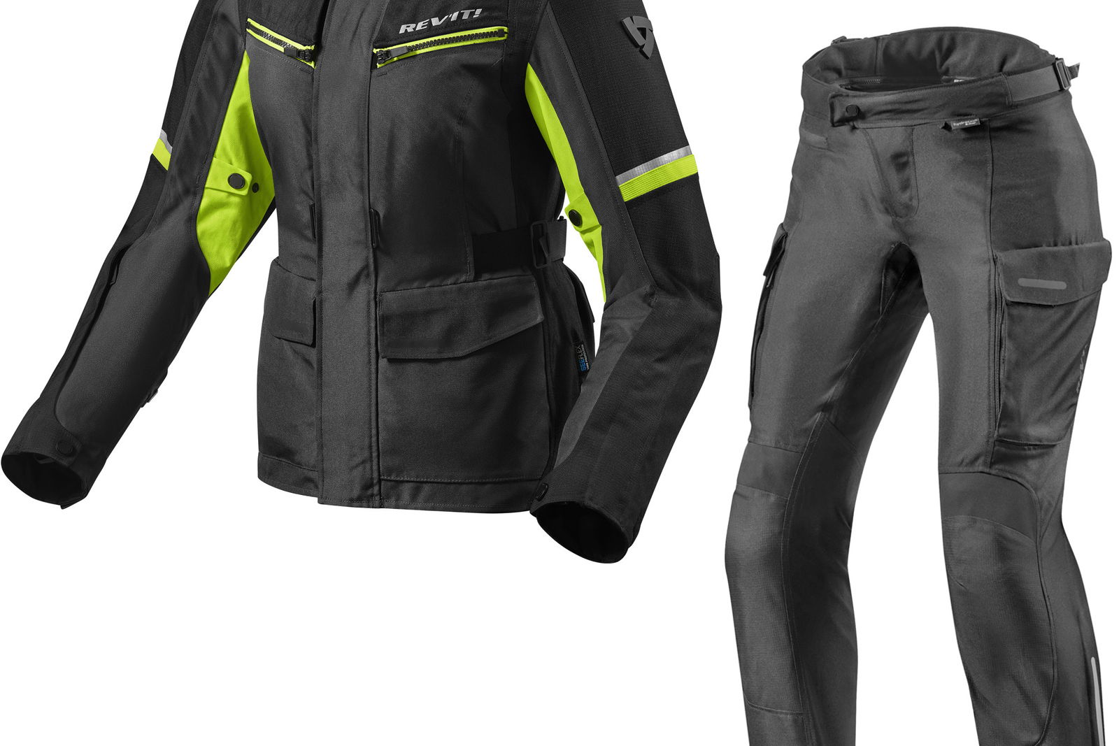 Rev It Outback 3 Ladies Motorcycle Jacket & Trousers Black Neon Yellow Kit