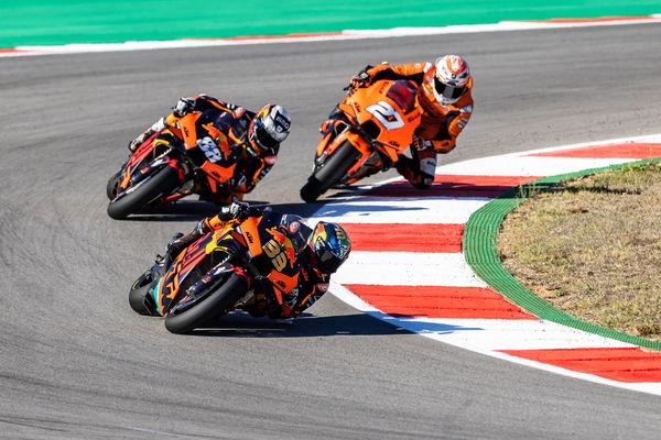 Brad Binder leads Miguel Oliveira, Iker Lecuona, 2021 Algarve Grand Prix. - KTM Media/Polarity Photo.