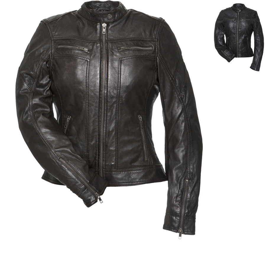 Black Athena Ladies Leather Motorcycle Jacket