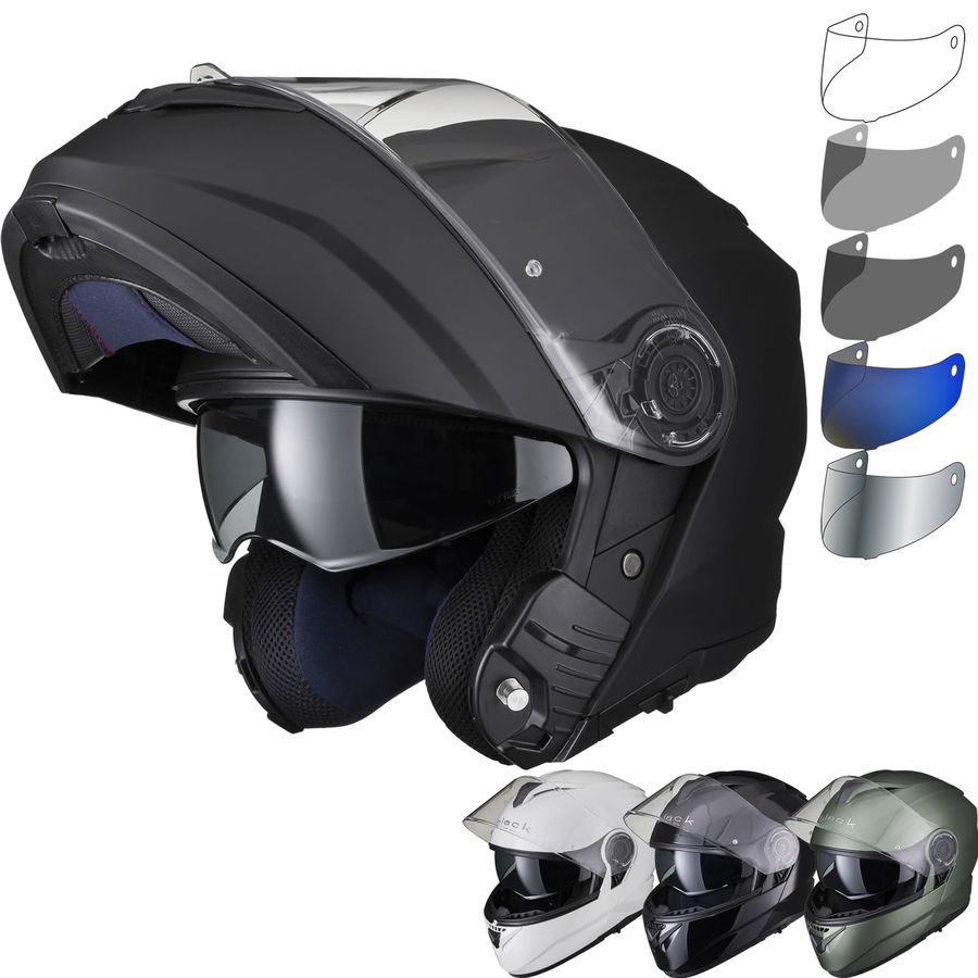 Black Optimus II Flip Front Solid Motorcycle Helmet & Visor (3)