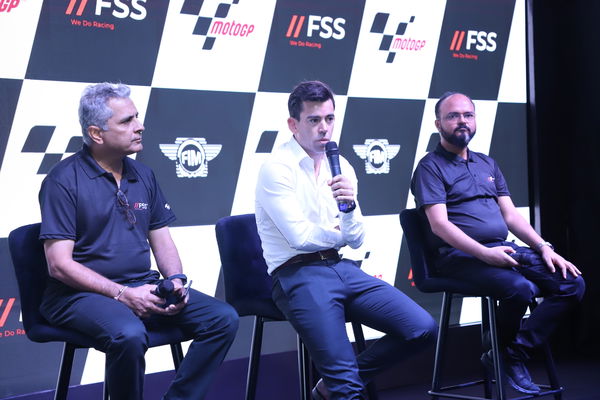 L to R: FSS Racing Director Mr Amit Shandill, Chief Sporting Officer Dorna Mr Carlos Ezpeleta, COO FSS - Mr Pushkar Nath Srivastava