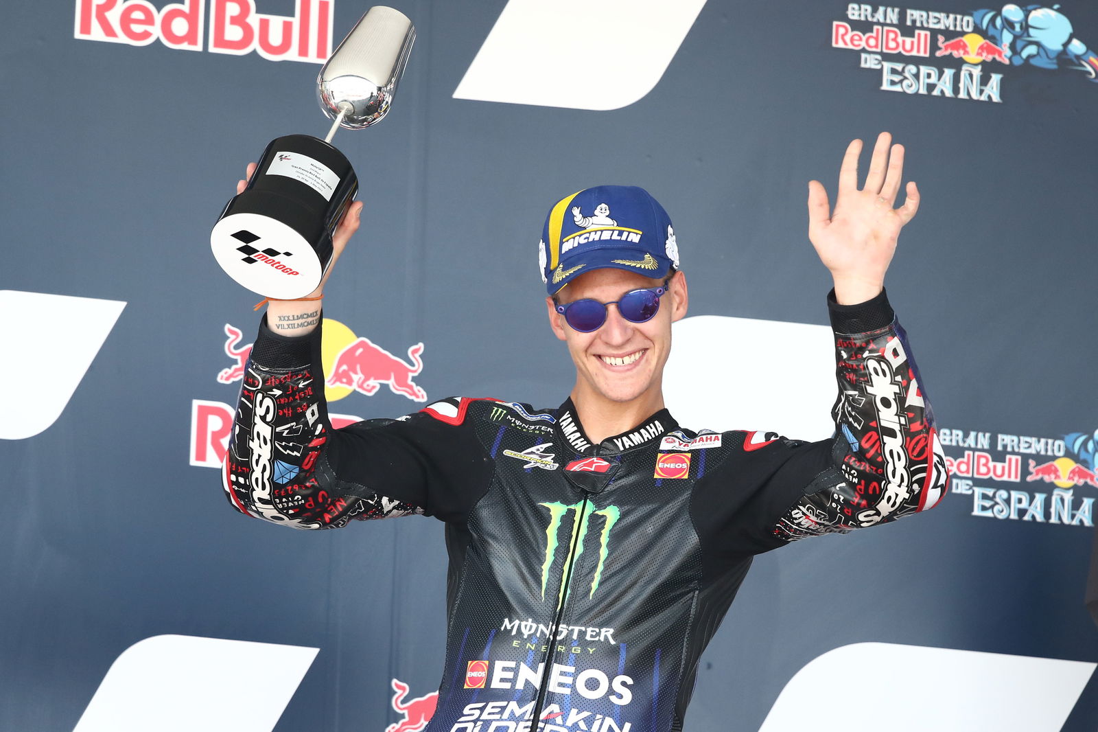 Fabio Quartararo, 2022 Spanish Grand Prix podium. - Gold and Goose.