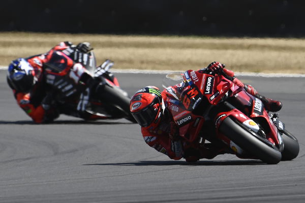 Francesco Bagnaia, Maverick Vinales, 2022 MotoGP British Grand Prix. - Gold and Goose