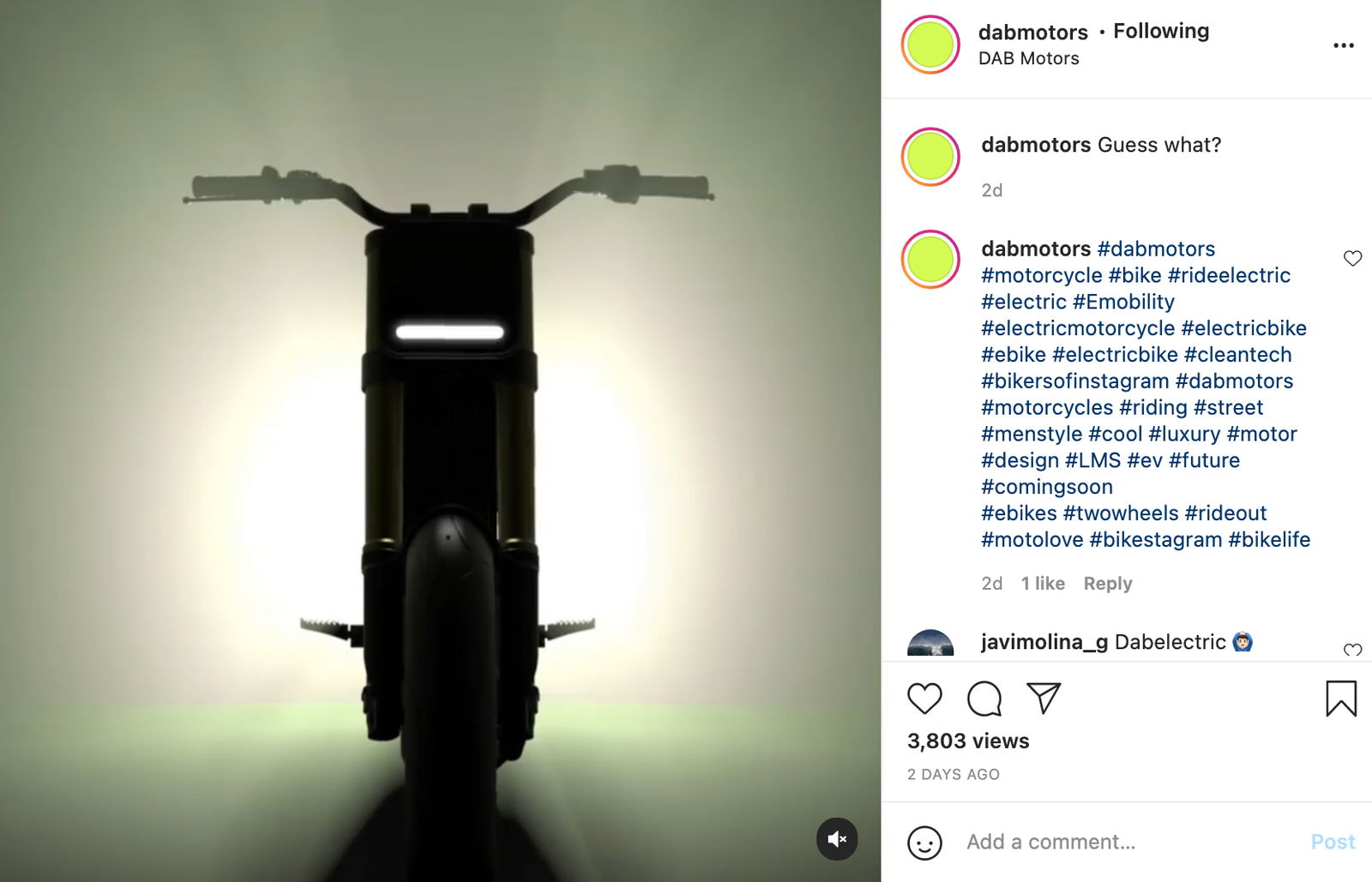 dab motors instagram electric motorcycle
