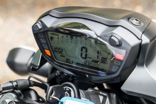 The LCD dash of a motorcycle