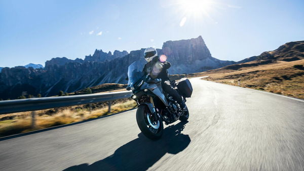 ​ 2023 Yamaha Tracer 9 GT+ on mountain road. - Yamaha​