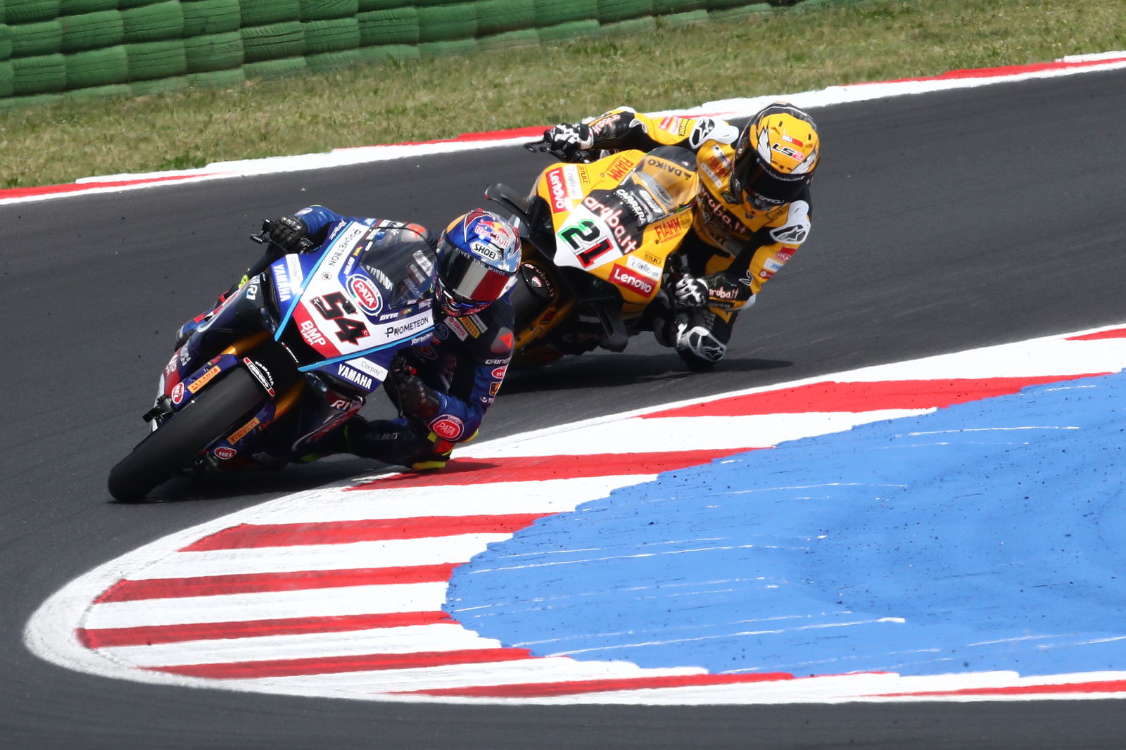 Toprak Razgatlioglu, Michael Ruben RInaldi, 2023 Emilia-Romagna WorldSBK. - Gold and Goose