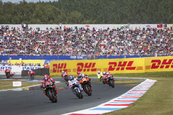 Maverick Vinales leads Alex Marquez, Brad Binder, 2024 MotoGP Dutch TT Sprint. - Gold and Goose