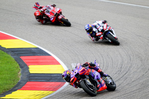 Jorge Martin leads Miguel Oliveria, Francesco Bagnaia, 2024 MotoGP German Grand Prix Sprint. - Gold and Goose