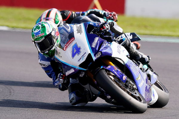 Jack Kennedy leads Peter Hickman, 2023 Donington Park GP BSB. - Mar-Train Racing.