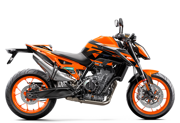 KTM's new race inspired livery for the 890 Duke GP, complete with Motorex, Pankl Racing Systems and WP logos.