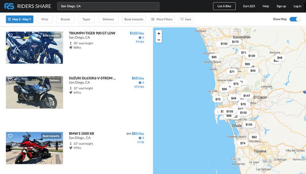 Riders Share San Diego motorcycle rental