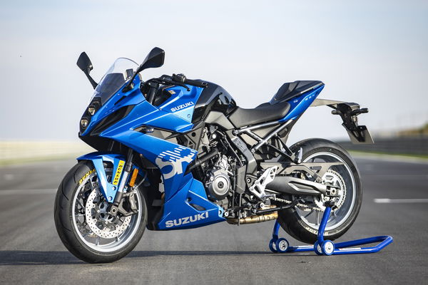 The Metallic Triton Blue version of the Suzuki GSX-8R