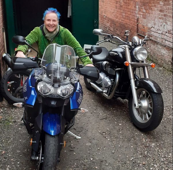 Liz on her motorcycle