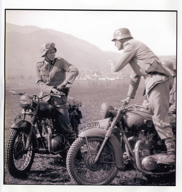 Bud Ekins with Steve McQueen on The Great Escape set