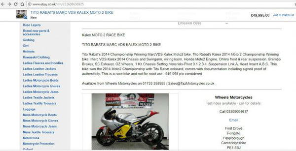 'Championship-winning' Moto2 bike reported stolen on Wednesday, machine with same description on eBay by Friday.