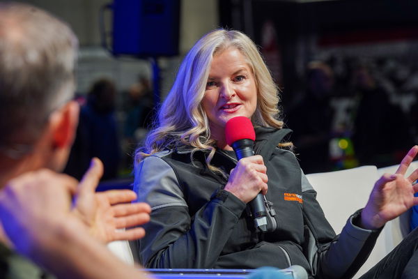 Maria Costello chatting with Jamie Whitham on the Black Horse Stage