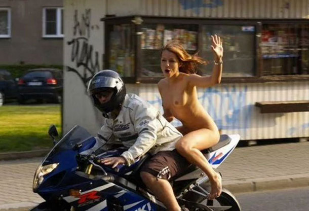 Nude pillion warned for not wearing a lid