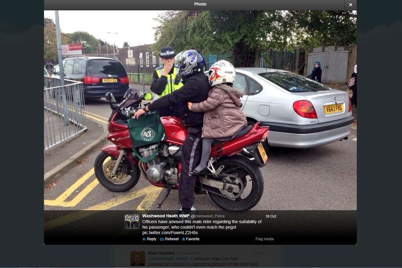 Police in twitter row after posting picture of child pillion passenger