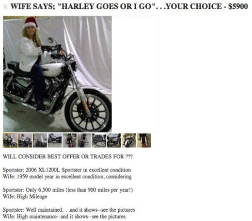 Man puts bike and wife up for sale after she tells him to choose between two
