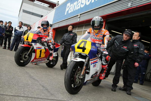 Marquez and Pedrosa ride NSR500s