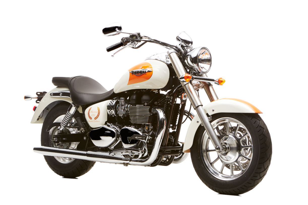 A limited edition Triumph America in front of a white background