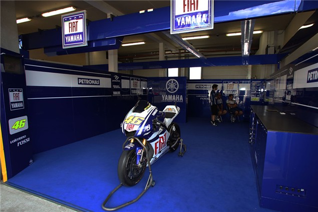 Rossi's pit garage is eerily quiet