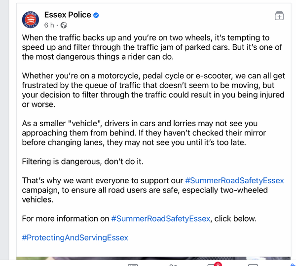 Essex Police Facebook post re: filtering. - MAG