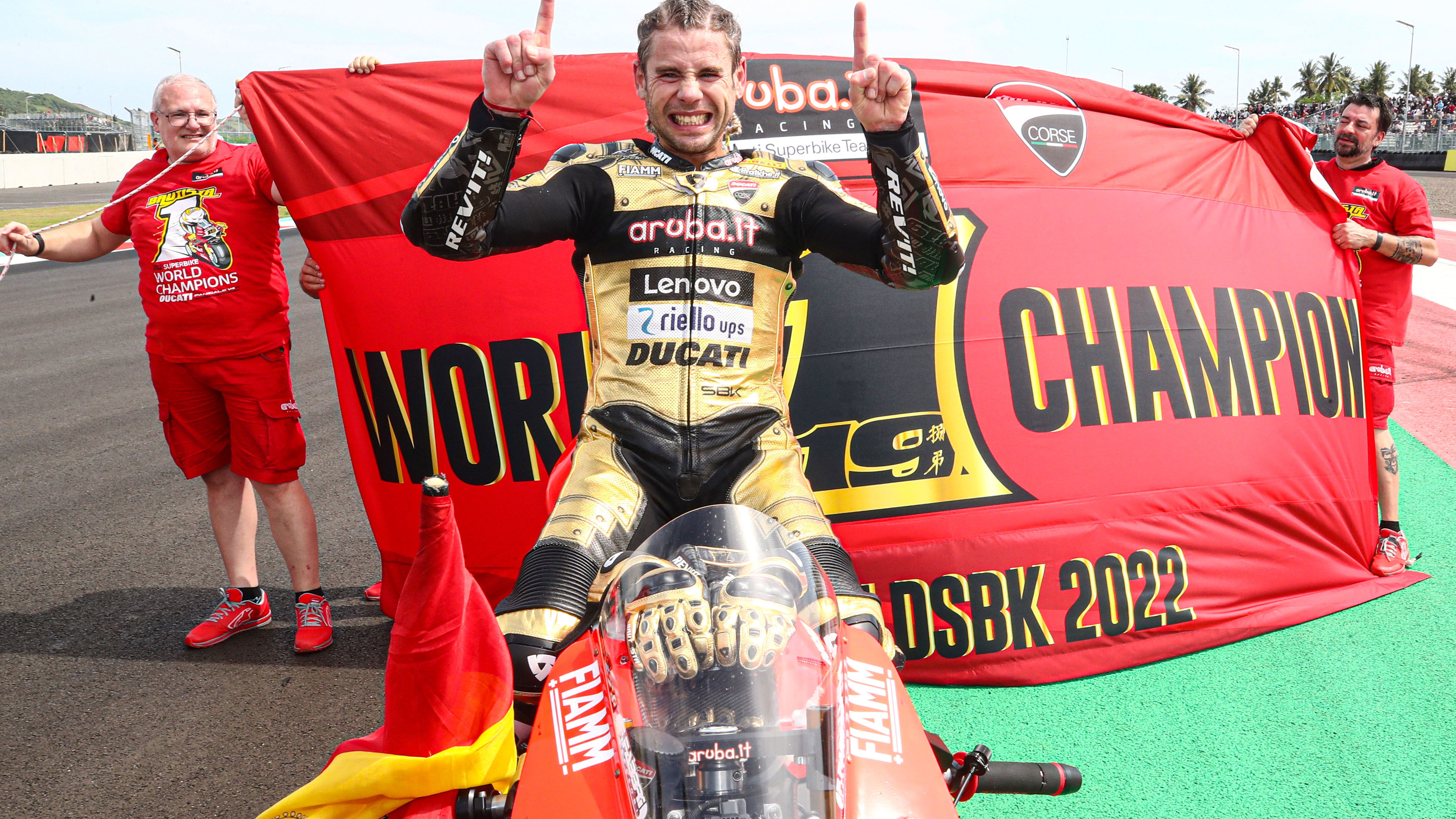Alvaro Bautista celebrates world title in Indonesia. - Gold and Goose