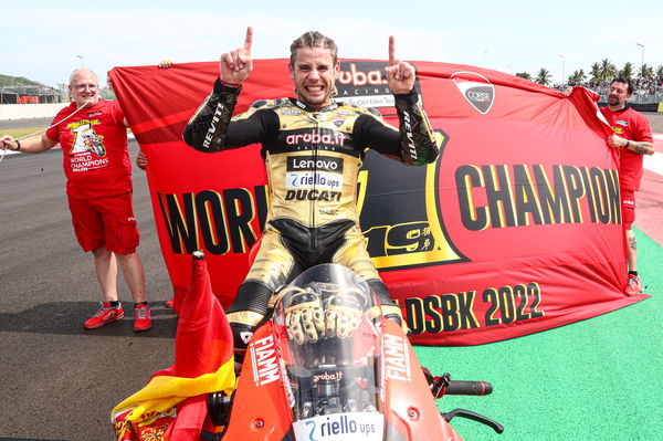 Alvaro Bautista celebrates world title in Indonesia. - Gold and Goose