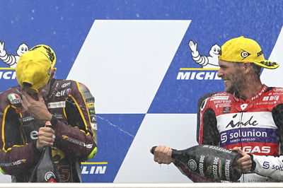 Jake Dixon, Tony Arbolino, 2023 Moto2 Argentinian Grand Prix podium. - Gold and Goose