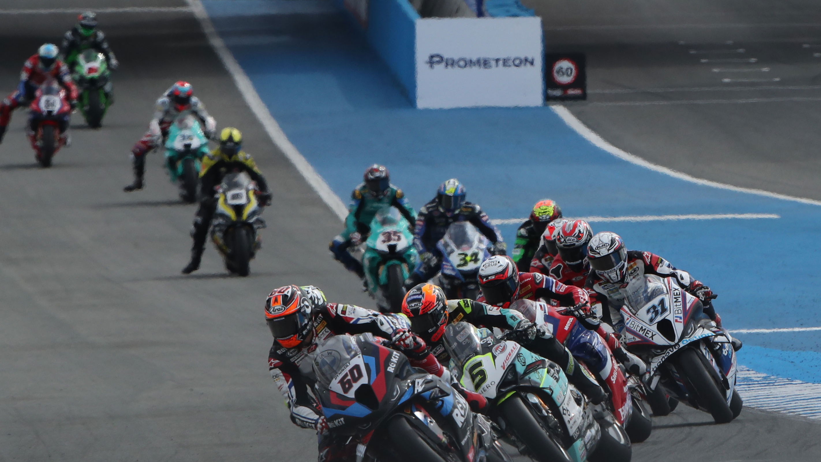 Michael van der Mark leads WorldSBK pack, 2023 Spanish WorldSBK. - Gold and Goose