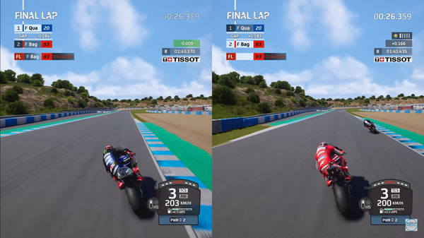 MotoGP 22 Jerez split screen gameplay.