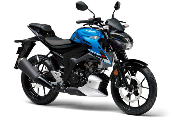 Suzuki GSX-S125, blue, front quarter shot.