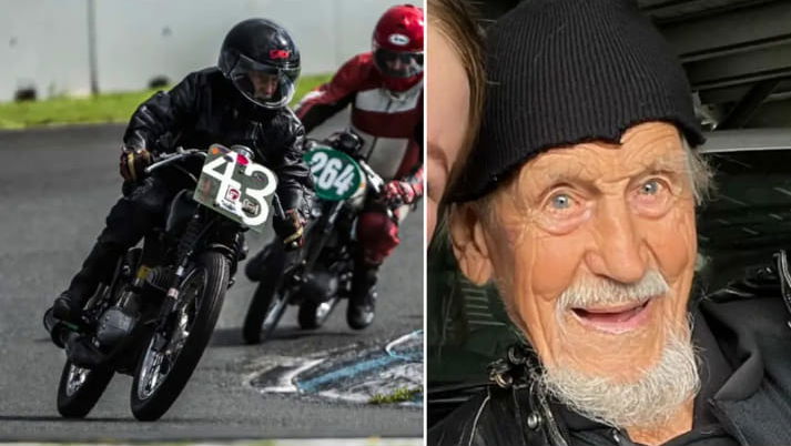 The world's oldest motorcycle racer, Leslie Harris