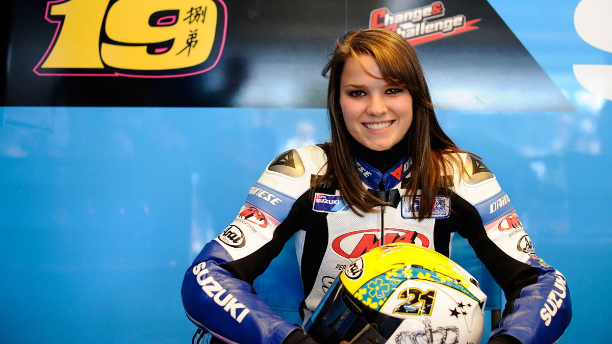Elena Myers rides Suzuki GSV-R at Indy