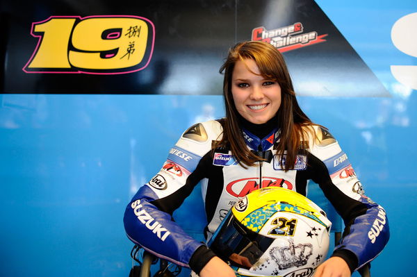 Elena Myers rides Suzuki GSV-R at Indy