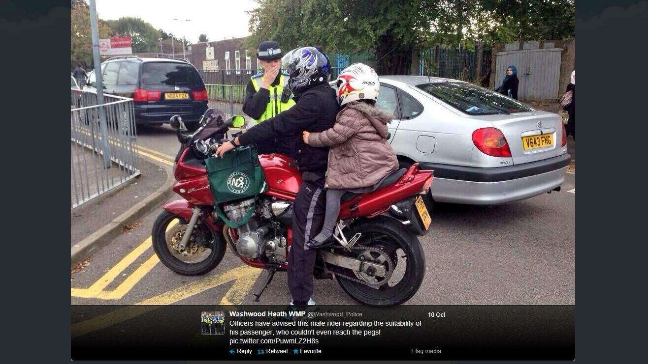 Police in twitter row after posting picture of child pillion passenger