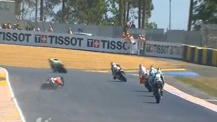 Alex de Angelis Le Mans Moto2 crash
